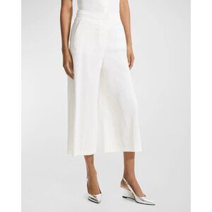 Theory Women's Wide Leg Clean Terena Linen Pants Cropped Hem White SZ 4 NEW $275